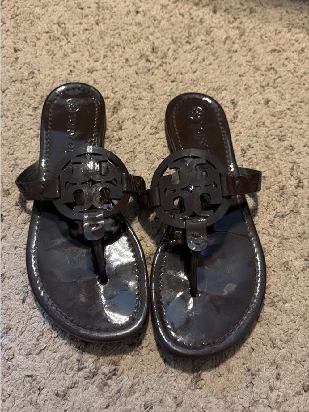 Tory Burch Dark Brown Miller Leather Thong Sandals - Picture 3 of 3
